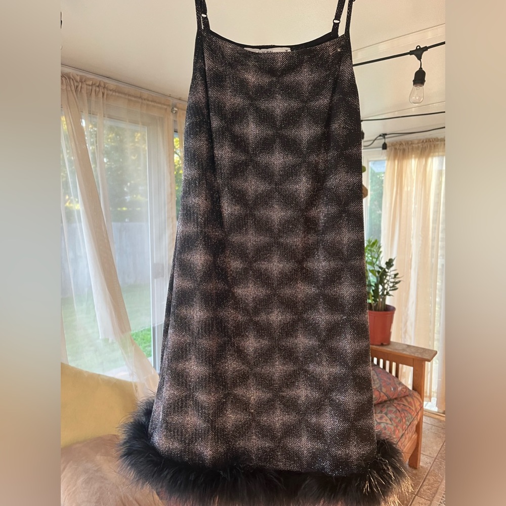 Urban Renewal Parties Remnants Twila Feather Trim Mini Dress Size Small